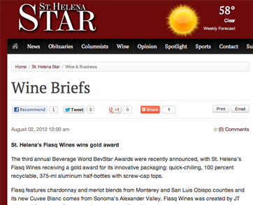 FLASQ WInes wins Gold Award